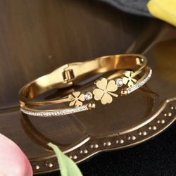 Brand New Elegant 18K Gold Plated Stainless Steel Cubic Zircon Bracelet Cuff