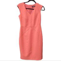 Ellen Tracy Coral Sheath Dress - Sleeveless V Neck Dress