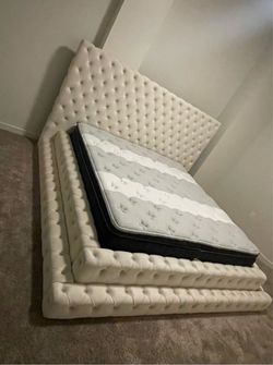 Cream Tufted Upholstered Bed Frame.  Same Day Delivery