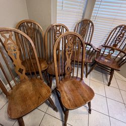 6 Vintage Windsor Back Chairs Fiddle Wheel Dining Kitchen Seats Oak