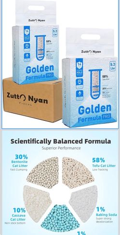 Zutto Nyan 5 in 1 Tofu Cassava Cat Litter - Superior Odor Control, 5.3 lbs