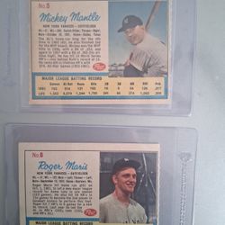 1962 Post Cereal Mickey Mantle And Roger Maris Cards 