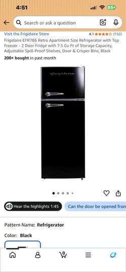Frigidaire Top Freezer Refrigerator  Black  7.5 cu.ft. New in Box EFR786
