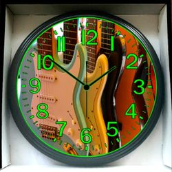 Fender Stratocaster Guitar Music Studio Glow In The Dark Wall Clock New