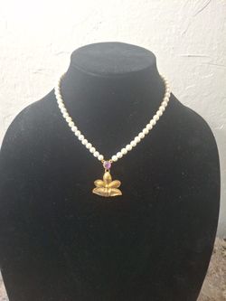 Vintage Avon Necklace Pearl W Amethyst Stone