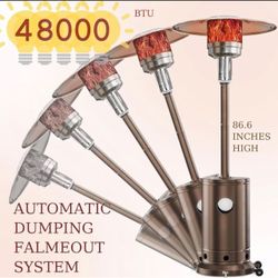 Patio Heater 48000-Btu for Outdoor: Adjustable Stainless Steel Propane Burner with Wheels for Home, Commercial And Outside Space with Safety Protectio