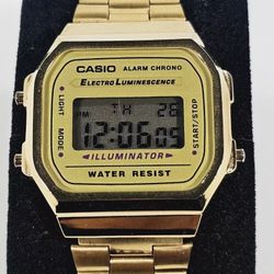 Casio A168WG-9A Unisex Gold Stainless Steel Digital Alarm Eliminator Light