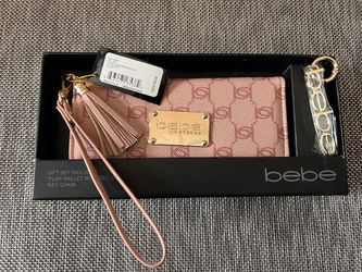 Bebe Pink Logo-Embossed Wallet & Keychain Set
