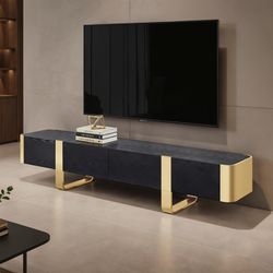 Black Gold Frame TV Stand Console Soft Closing Doors Mueble Para TV Television Venta Furniture Sale Muebles