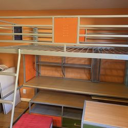 Metal full sized loft bed set