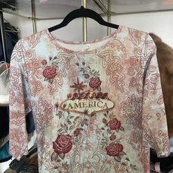 Y2K Welcome To America Studded Rose Top
