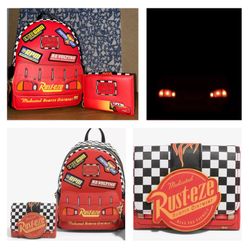 PIXAR Loungefly CARS Lightning McQueen Rust-Eze Light-Up Backpack & Wallet SET (NWT)