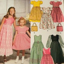 Vintage Girls Simplicity 9497 Dresses Bags Sizes 3-6, 7-14 New Uncut
