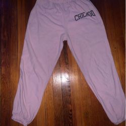 fuzzy, pink Chicago joggers