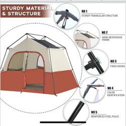 6 Person Camping Tent - Portable Family Cabin Tent for Camp, Windproof Fabric Camp Tent Outdoor for Hiking, Backpacking, Traveling