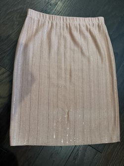 St John Evening Sequined/Beaded Ribbed Pencil Skirt in Blush Pink Sz 14