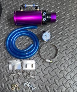 7” X 2.5” Aluminum Round Turbo Engine Purple Oil Catch Tank 0-14 PSI Fuel Gauge
