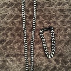 Black / Dark Grey Cuban Link Chain And Bracelet 