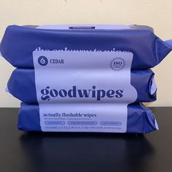 goodwipes Flushable Butt Wipes, Cedar Scented, 3 Pack, 150 Total XL Wipes