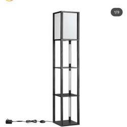 64.2 in. Black 4-Light LED Dimmable Column Floor Lamp for Living Room with Shelves