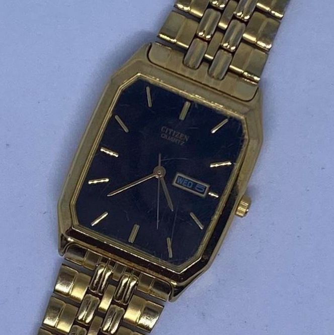 🌑🌕Beautiful Vintage Gold Tank Citizen Unisex Watch Black Face 80’s🌕🌑