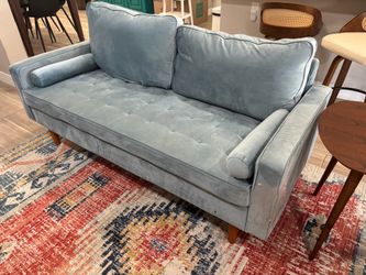Light Blue Velvet Tufted Loveseat Sofa