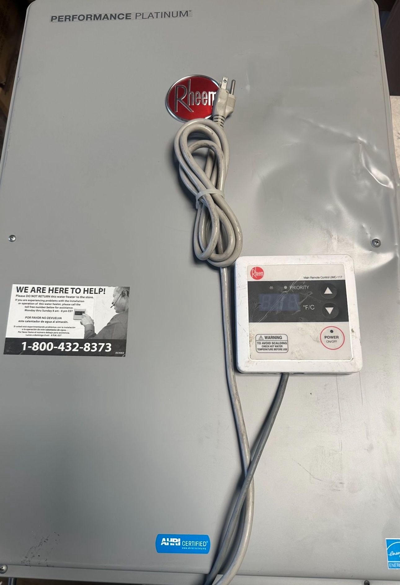 Propane High Efficiency Indoor Tankless Water Rheem Performance Platinum 9.5 GPM Liquid
