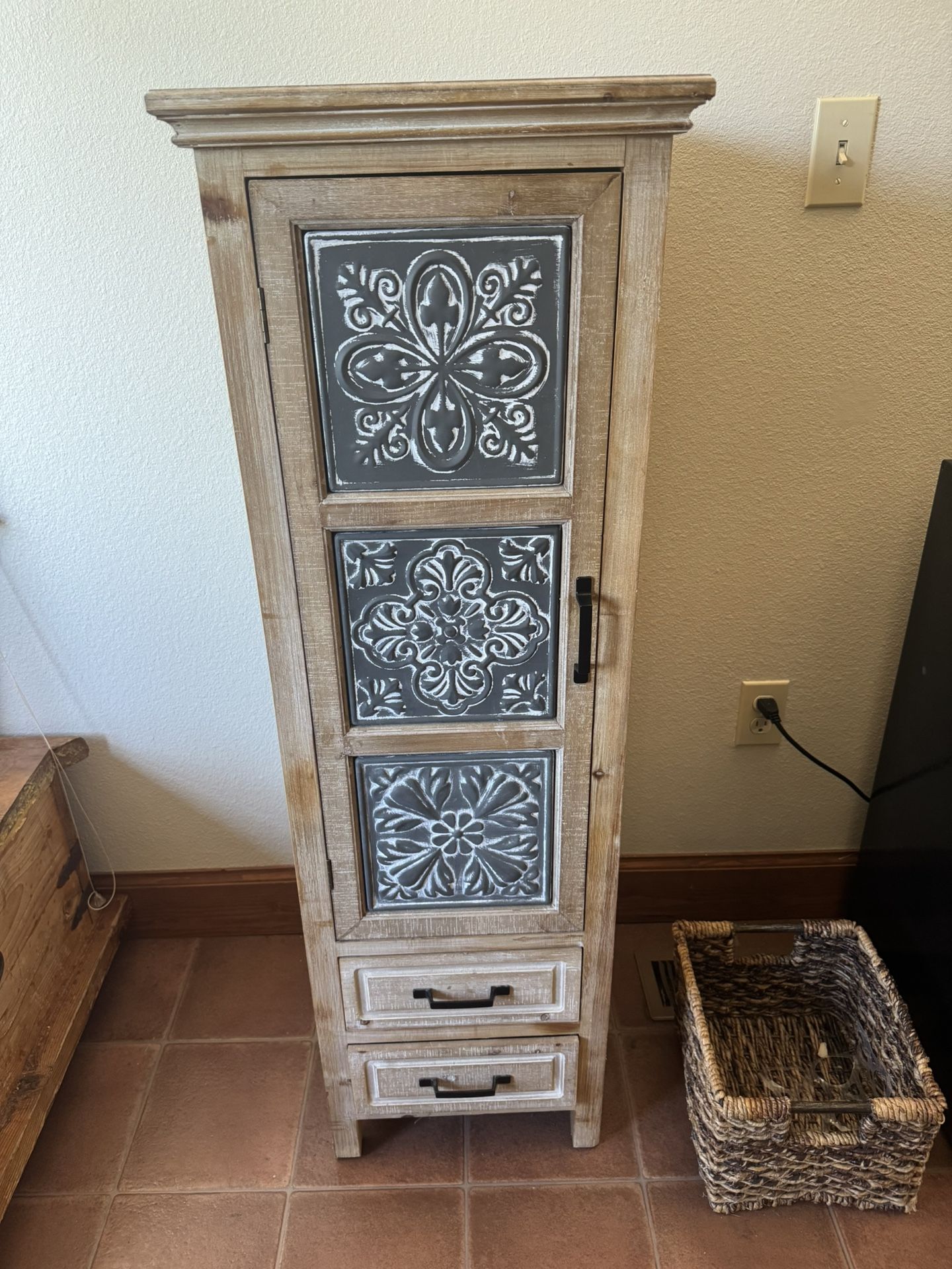 Rustic Metal Inlay Cabinets - Set of 2