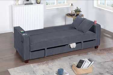 Brand New Grey Super Plush Adjustable Sofa Storage Sleeper