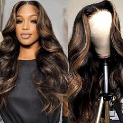 New-1B/30 Balayage Highlight Wig Human Hair Body Wave Lace Front Wigs Human Hair 13x4 Lace Front Wigs Human Hair Pre Plucked Lace Frontal Wig 18 Inch