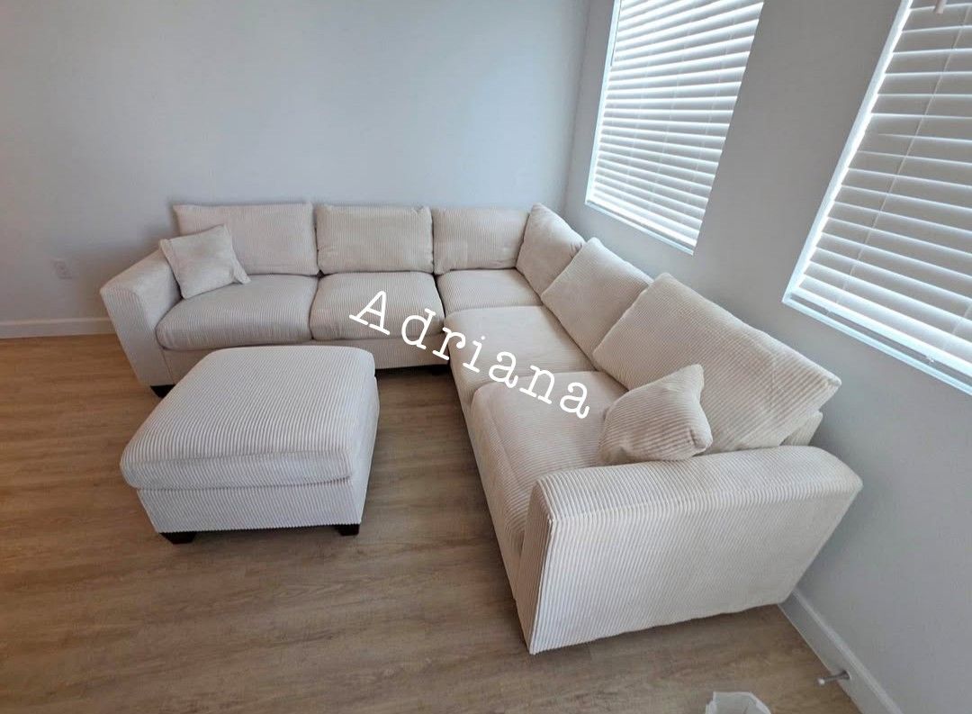 4-Pc Ivory Corduroy Sectional Sofa Couch Brand New ‼️