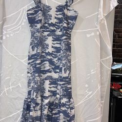 Ladies Medium SHEIN Blue and White Scenic Reformation Midi Dress