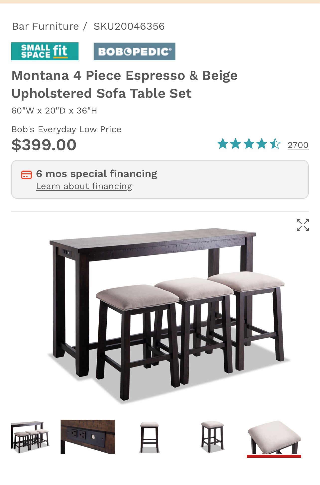 Sofa Table Set With Three Barstools