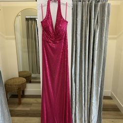 Hot Pink Sequin Halter Dress, NWT, Size 12