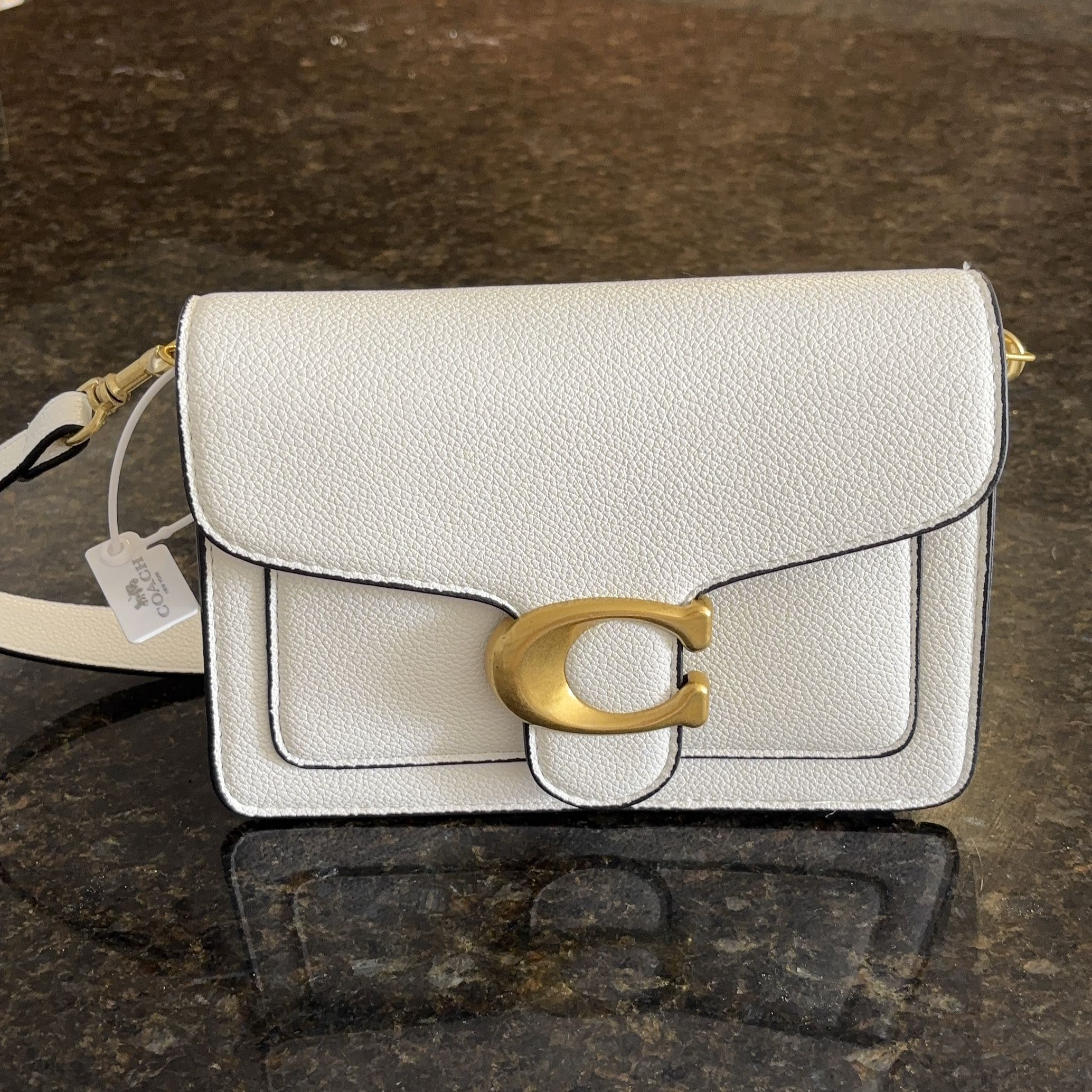 Coach White Leather Crossbody Bag with Gold Buckle