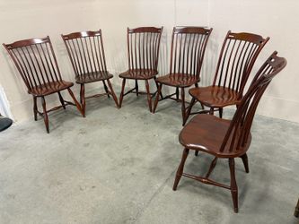 Vintage Dark Cherry Finished Wooden Spindle Back Dining Chairs (Set of 6)