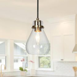Modern Teardrop 1-Light Black and Brass Pendant Light