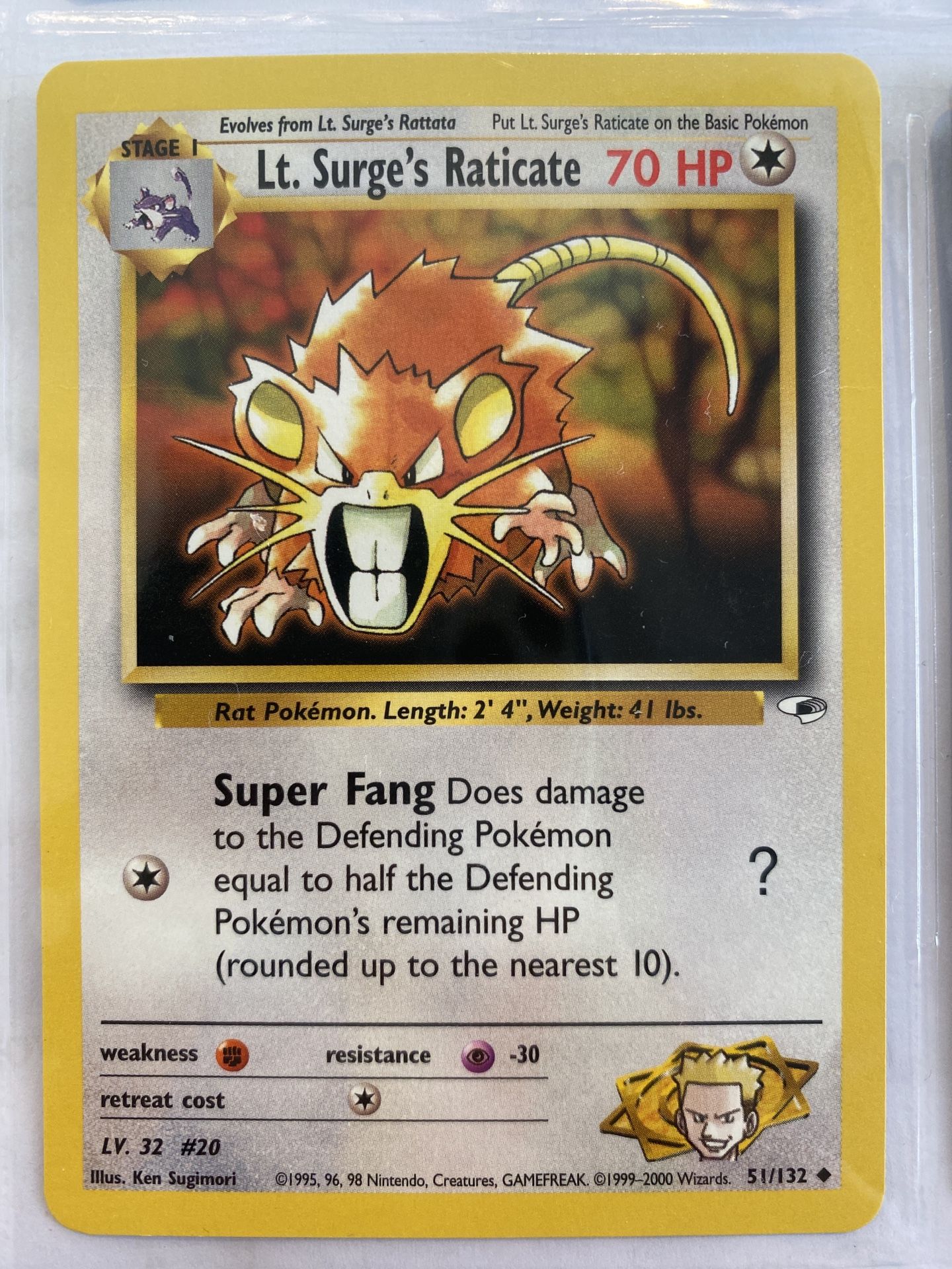 Lt. Surge’s Raticate 51/132 Gym Heroes Near Mint NM Wizards WOTC Pokemon Card