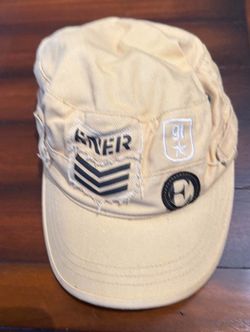 Vintage Energie Military Cadet Cap Tan Distressed Patchwork Y2K Sixty Cotton Hat