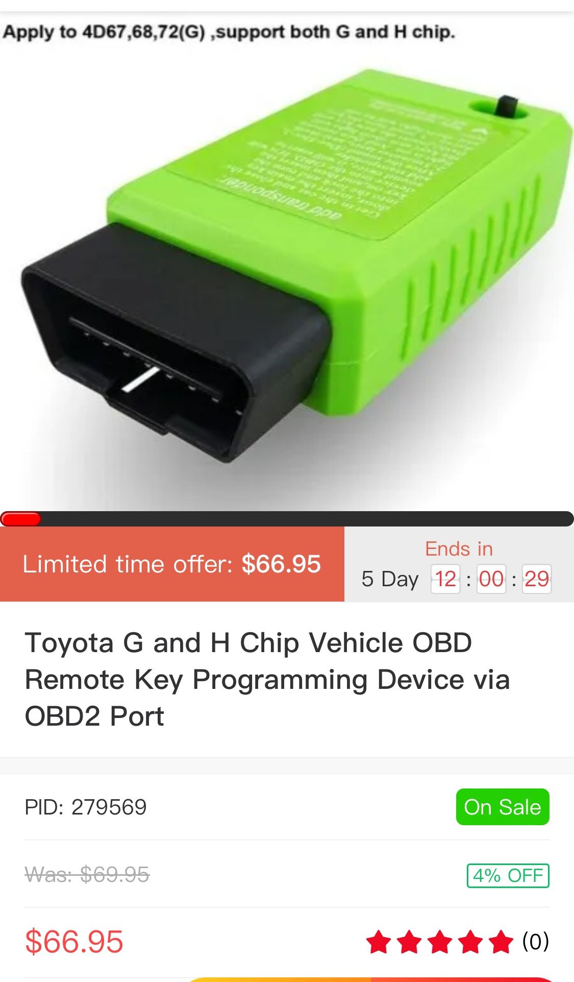 Toyota G and H Chip Vehicle OBD Remote Key Programming Device via OBD2 Port