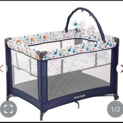 Pamo Babe Portable Playard,Sturdy Playard With Padded Mat And Toy Bar With Soft Toys (Blue)  Open box item  INVENTORY NUMBER: 10(contact info removed)