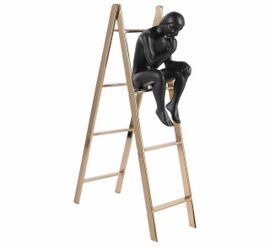 Thinker Figure on Gold Ladder Sculpture