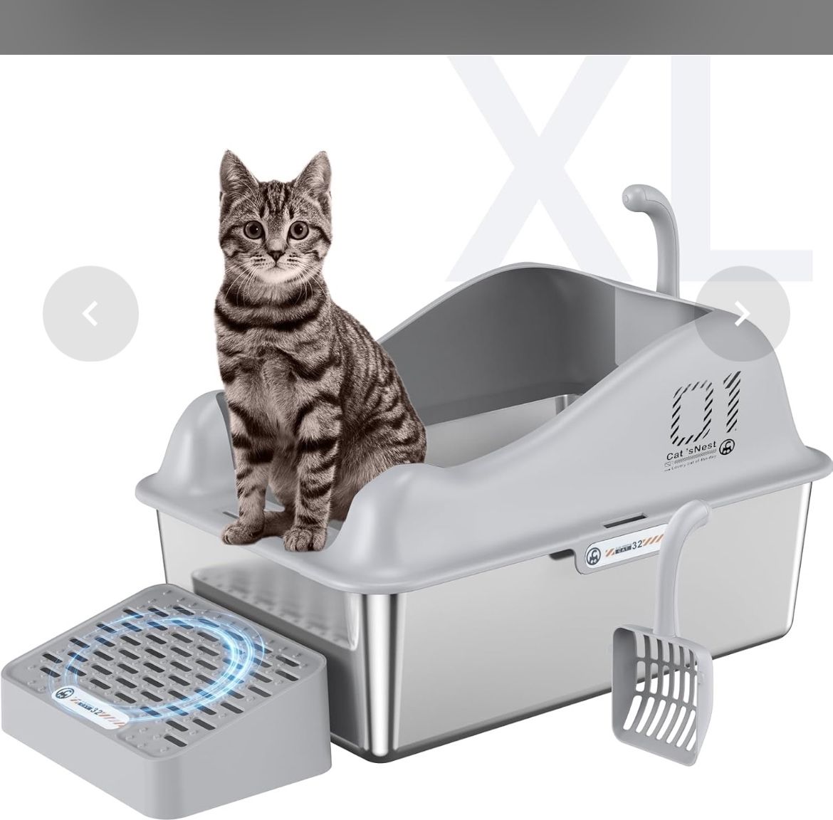 Stainless Steel Litter Box, XL Metal Litter Box With High Wall Sides, Stainless Steel Litter Box With Lid, Never Absorbs Odors, Non-Sticky, Anti-Urine