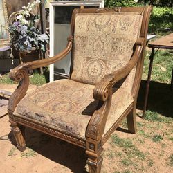 Furniture SALE! Stunning Antique Walnut Upholstered Accent Arm Chair! 