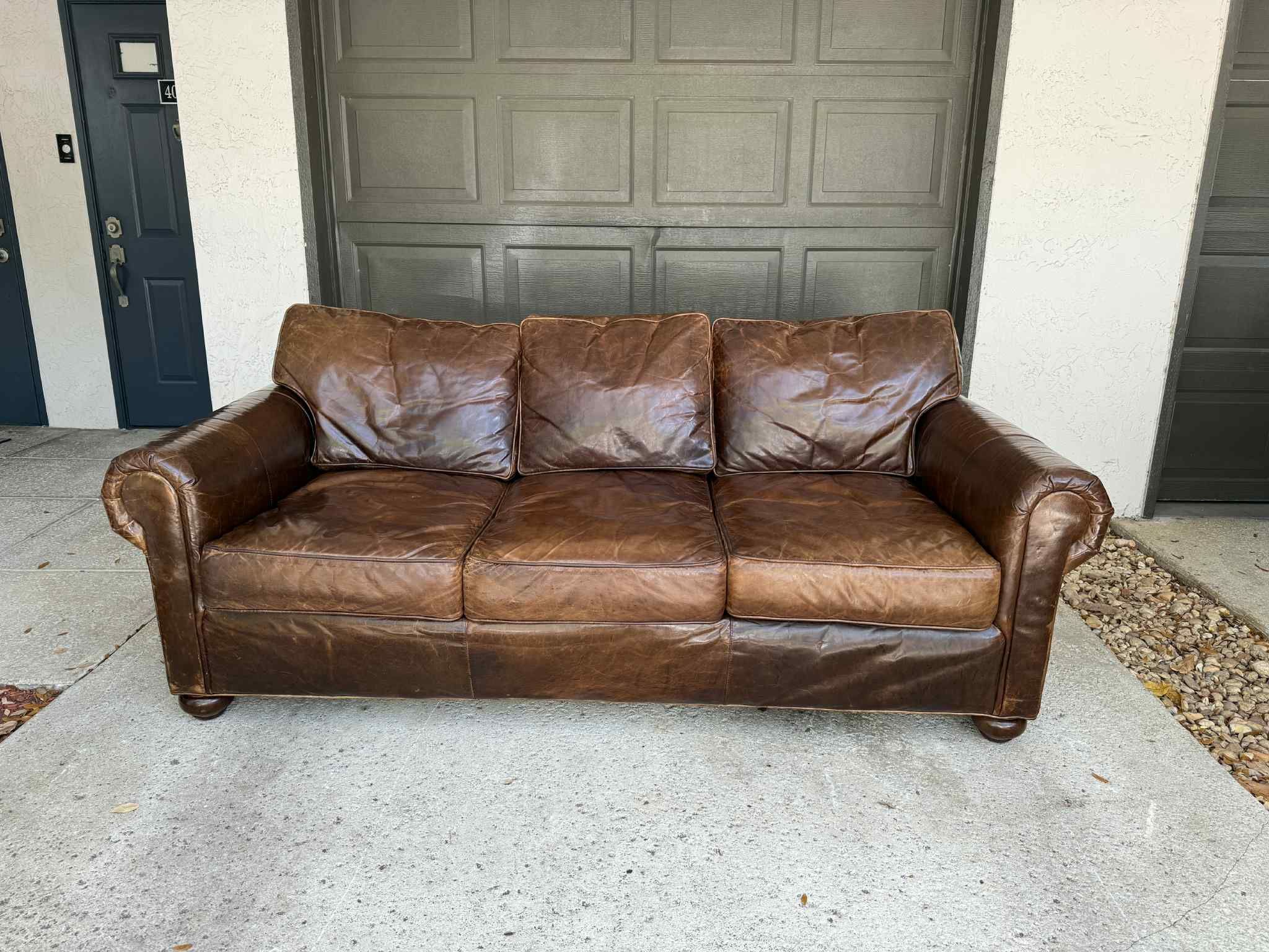 Restoration Hardware Lancaster Distressed Leather Sofa – (Free Delivery!)