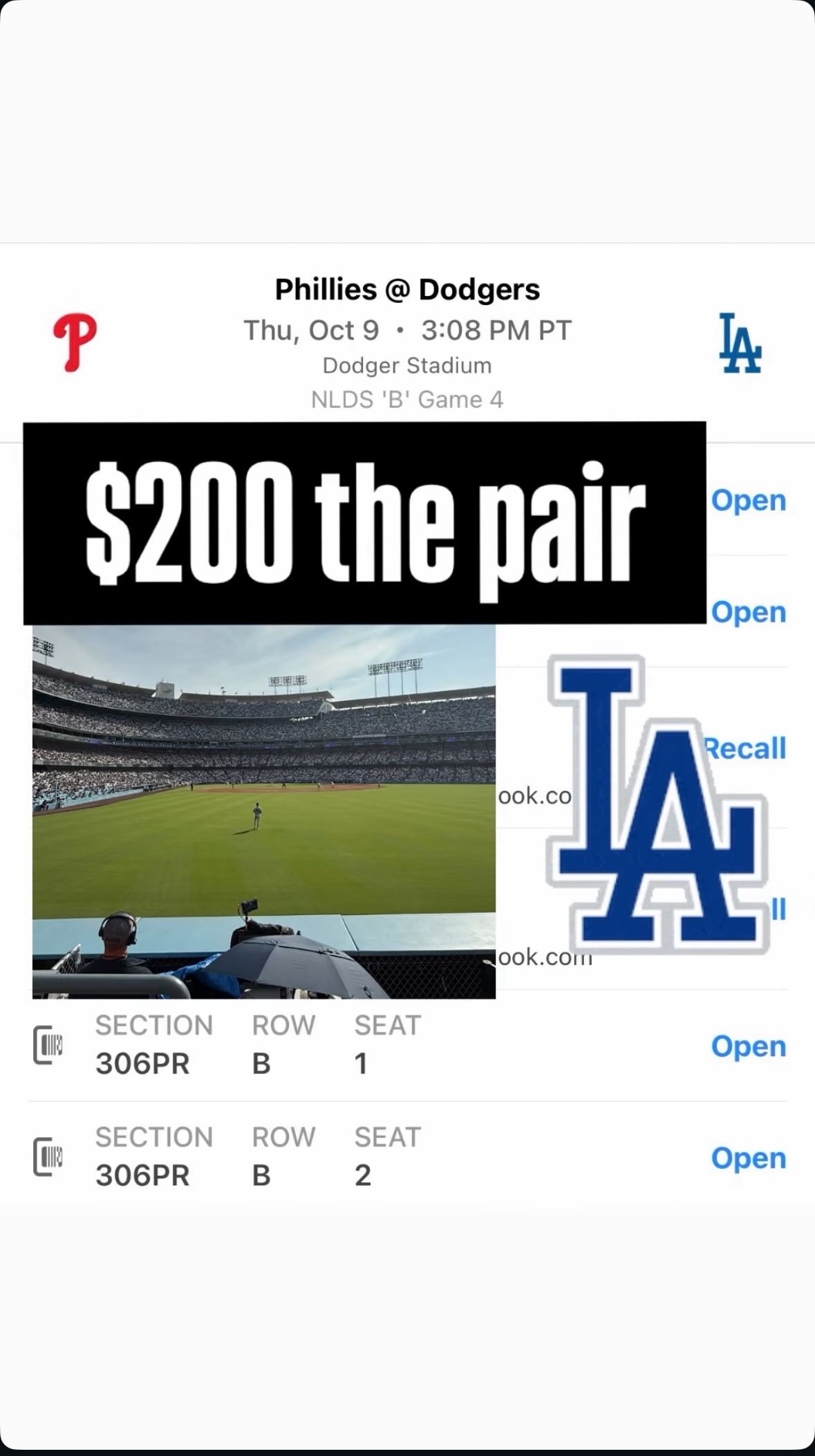 Dodger Tickets 10/9/25