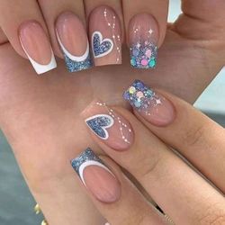 24-pcs Square Sequin/Heart Medium Press-On Nails