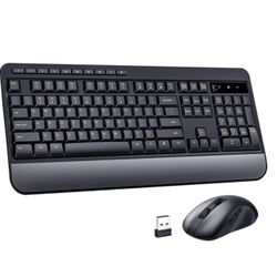 Wireless Keyboard & Mouse Combo Full-Size w Wrist Rest & Silent Wireless Mouse