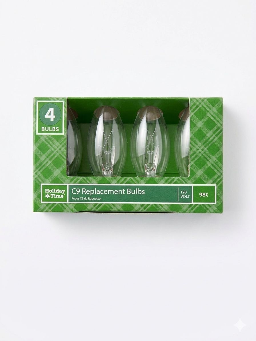 Holiday Time C9 Clear Replacement Bulbs 4-Pack 120V 7W Roofline Patio Outdoor