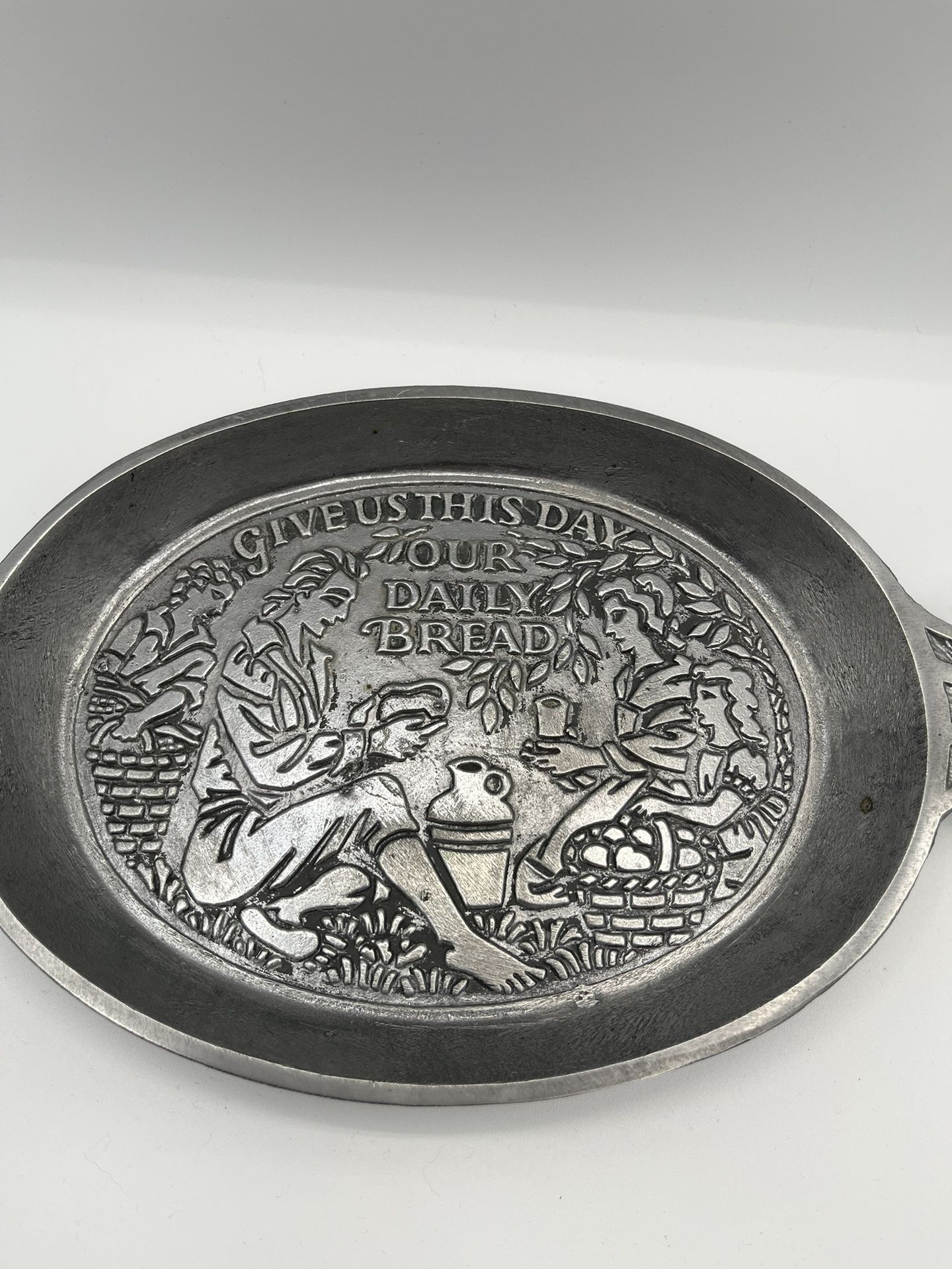 Vintage Pewter Bread Plate “ Give This Day Our Daily Bread”- PhilaHouse Made In Israel 